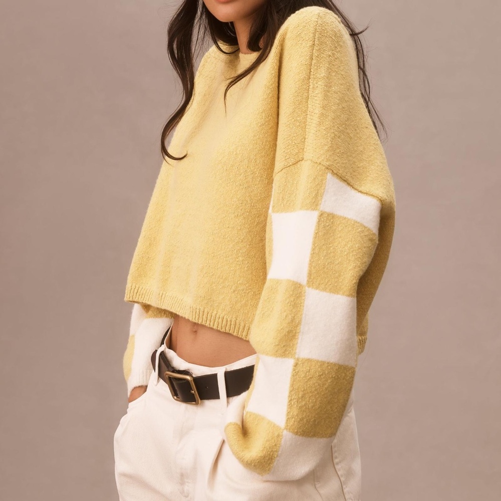 Anthropologie Ashley Brown Durand Late Summer Flowers Checker Sweater Wo…